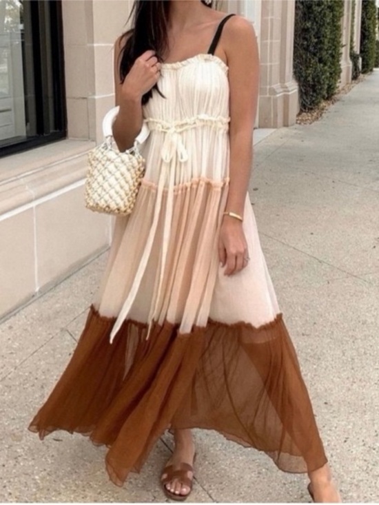 Lee Mathews Dresses & Skirts - Lee Mathews Cream, Beige and Brown Tiered Maxi Dress